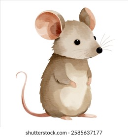 Cute little mouse in watercolor painting style. Woodland mouse. Watercolor mouse. 