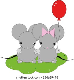 Cute little mouses with ball