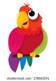 Cute little multi-color parrot cartoon vector illustration.