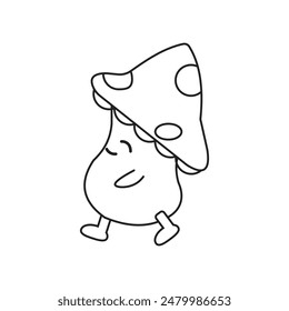 Cute Little Mushroom Character, Coloring Page For Children