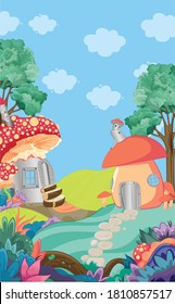Cute little mushroom house in bulbous forest