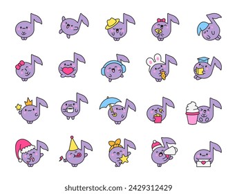 Cute little music note character. Funny cartoon element. Hand drawn style. Vector drawing. Collection of design elements.