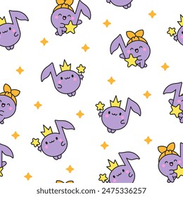 Cute little music note character. Seamless pattern. Funny cartoon element. Hand drawn style. Vector drawing. Design ornaments.