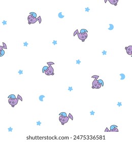 Cute little music note character. Seamless pattern. Funny cartoon element. Hand drawn style. Vector drawing. Design ornaments.