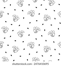 Cute little music note character. Seamless pattern. Coloring Page. Funny cartoon element. Hand drawn style. Vector drawing. Design ornaments.