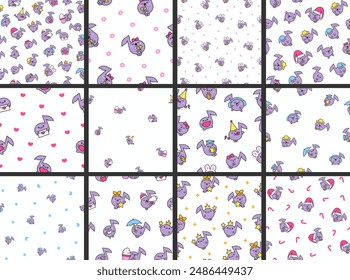 Cute little music note character. Seamless pattern. Funny cartoon element. Hand drawn style. Vector drawing. Collection of design ornaments.