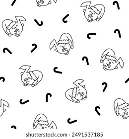 Cute little music note character. Seamless pattern. Coloring Page. Funny cartoon element. Hand drawn style. Vector drawing. Design ornaments.