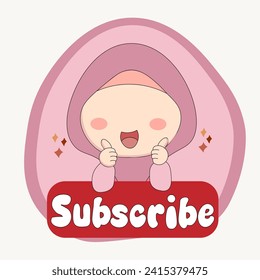 Cute little Muslim girl wearing red shirt for social media sticker emoji subscribe follow like perfect emoticon on white background.