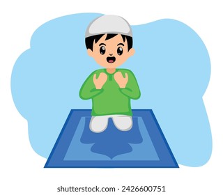 cute little muslim kid show pray pose or cute muslim kid praying