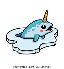 Cute little narwhal cartoon on ice floe