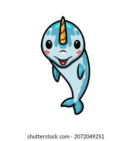 Cute little narwhal cartoon posing