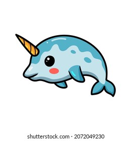 Cute little narwhal cartoon swimming