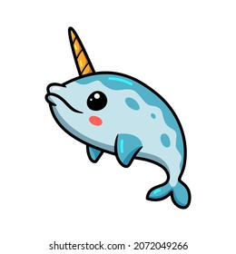 Cute little narwhal cartoon swimming