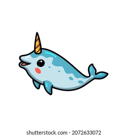 Cute little narwhal cartoon swimming