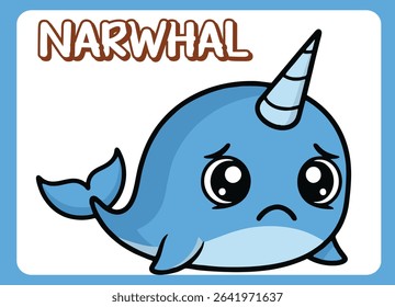 Cute little  narwhal  happy smile cartoon illustration.