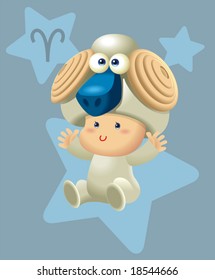 A cute little new born baby with horoscope Aries costume.
