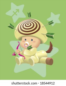 A cute little new born baby with horoscope Sagittarius costume.