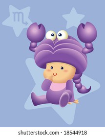 A cute little new born baby with horoscope Scorpio costume.