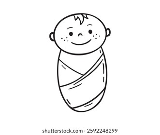 cute little new born baby doodle hand drawn icon. Outline drawing cute little new born baby line clipart symbol. Vector illustration