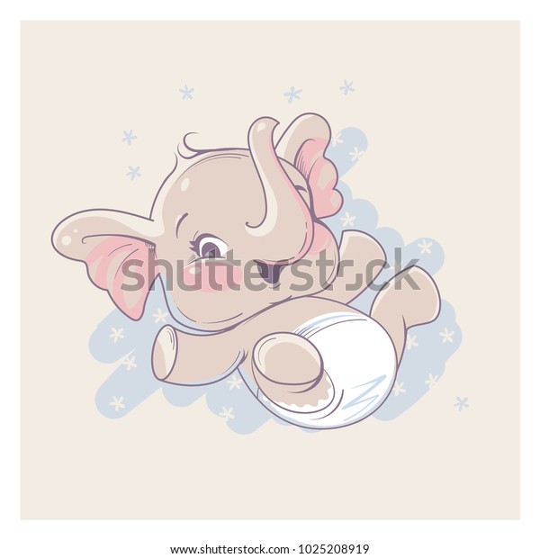 かわいい小さな生まれたての象の赤ちゃんが仰向けに横たわっている 生後1 6カ月の赤ちゃんのキャラクターで おむつをはいている 幸せな笑い声の小児 パステルの色のベクターイラスト のベクター画像素材 ロイヤリティフリー