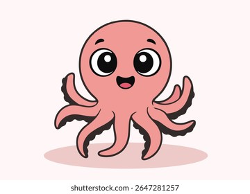 cute little octopus with big eyes swimming and smiling happy