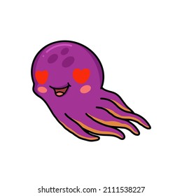 Cute little octopus cartoon with red heart eyes