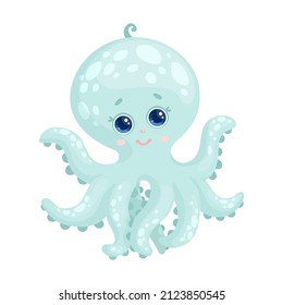 Cute little octopus character. Cartoon vector graphics.