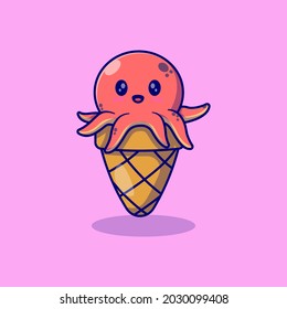 cute little octopus vector illustration design in an ice cream cone