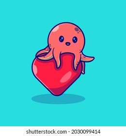 cute little octopus vector illustration design hugging love balloon