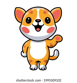 Cute little orange cat cartoon presenting