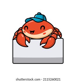 Cute little orange crab cartoon with blank sign