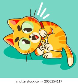Cute Little Orange Kitten Playing Mascot Doodle Illustration Asset