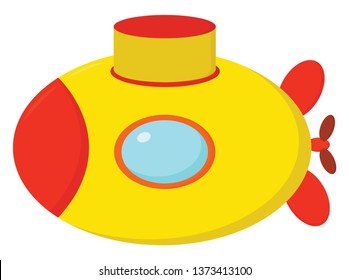 Un pequeño submarino adorable de dibujos animados de color naranja y amarillo está listo para atacar otros submarinos y dibujos o ilustraciones de colores vectoriales de naves 