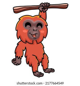 Cute little orangutan cartoon hanging on tree