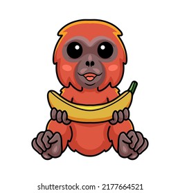 Cute little orangutan cartoon holding a banana