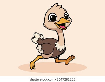 cute little ostrich with big eyes running and smiling happy