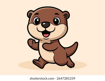 cute little otter with big eyes running and smiling happy