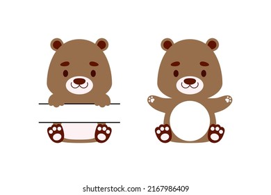 Cute little otter split monogram. Funny cartoon character for kids t-shirts, nursery decoration, baby shower, greeting cards, invitations, scrapbooking, home decor. Vector stock illustration