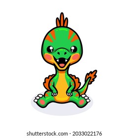 Cute little oviraptor dinosaur cartoon sitting