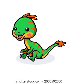 Cute little oviraptor dinosaur cartoon sitting