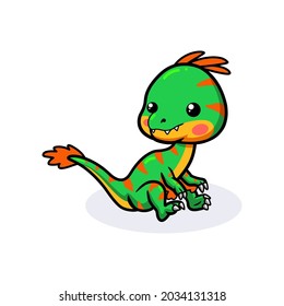 Cute little oviraptor dinosaur cartoon sitting