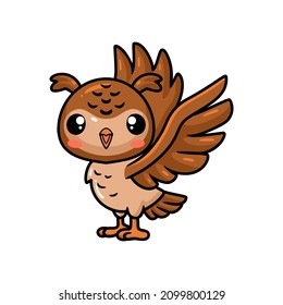 Cute little owl cartoon on tree posing