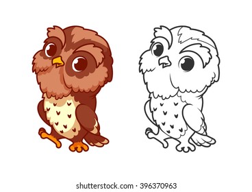 Cute little owl. Cartoon vector character isolated on a white background with black outline.