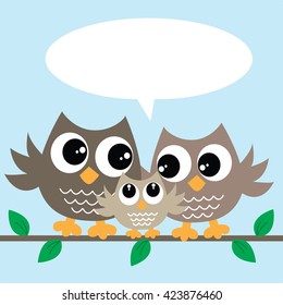 cute little owl family with a message
