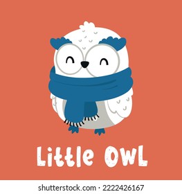 Cute little owl forest animal graphic tee design for kids market as vector
