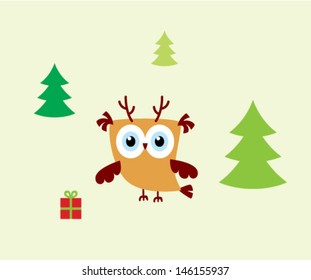 cute little owl in merry christmas