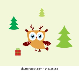 cute little owl in merry christmas
