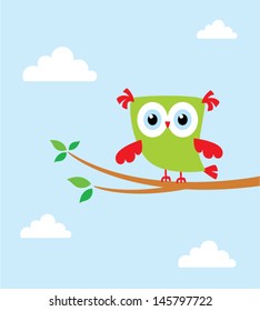 cute little owl on tree