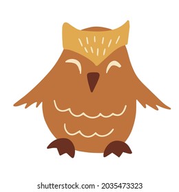Cute little owl vector illustration. Autumn forest animals. Isolated on a white.