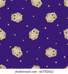 Cute little owls seamless pattern. Baby print. Vector background.